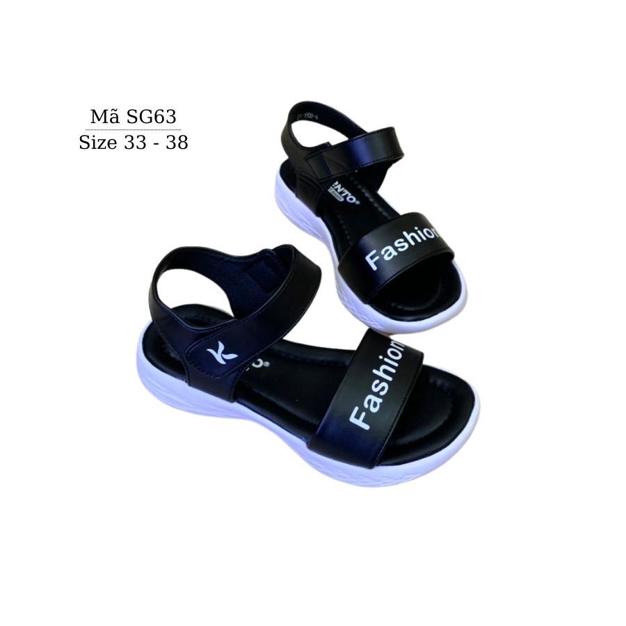 Sandal bé gái màu đen quai ngang kiểu dán êm nhẹ phong cách Hàn Quốc cho học sinh nữ 8 - 15 tuổi SG63