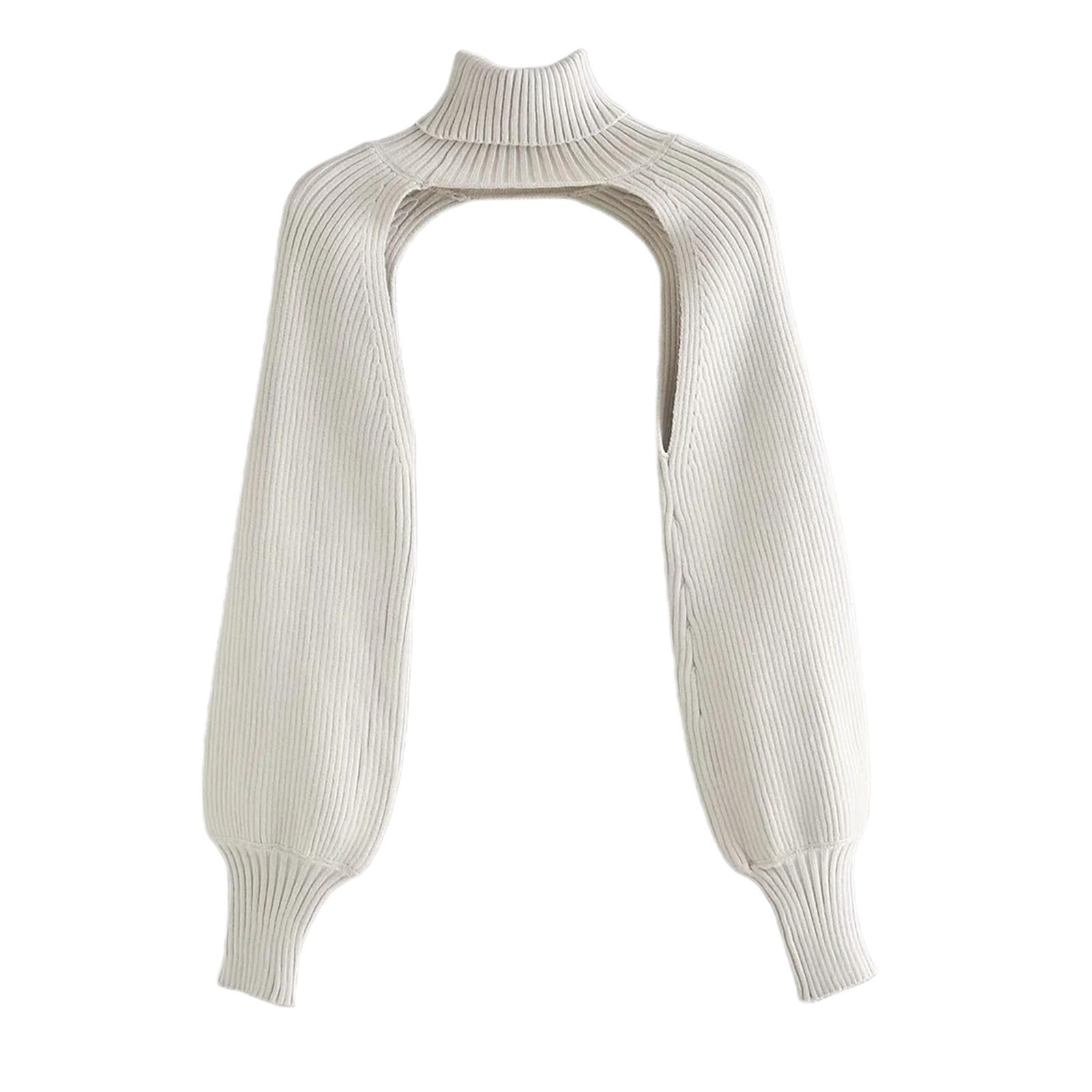 Turtleneck  Short Sweater Long Sleeve Knitwear Pullover Halter Top White