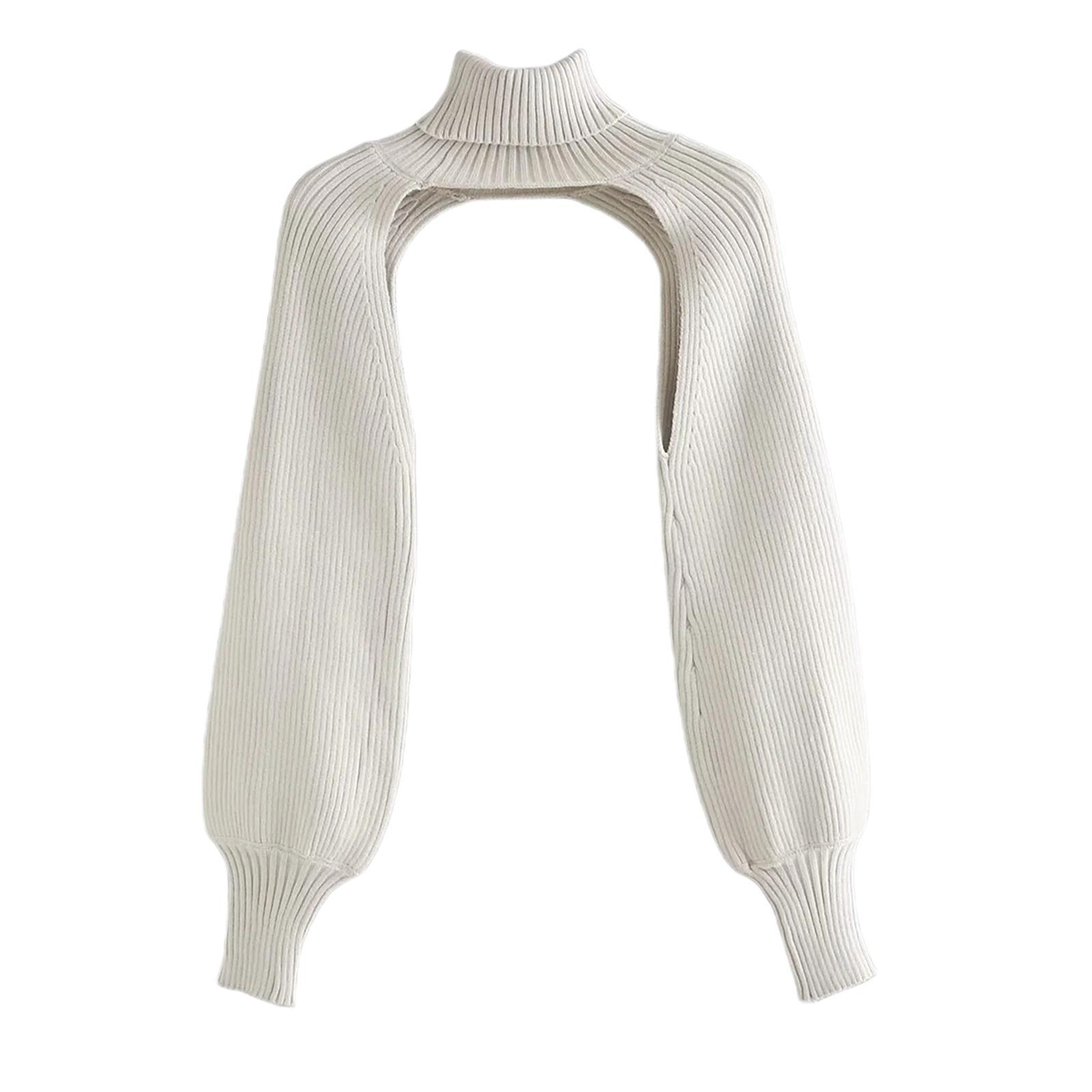 Turtleneck Short Sweater Long Sleeve Knitwear Pullover Halter Top White