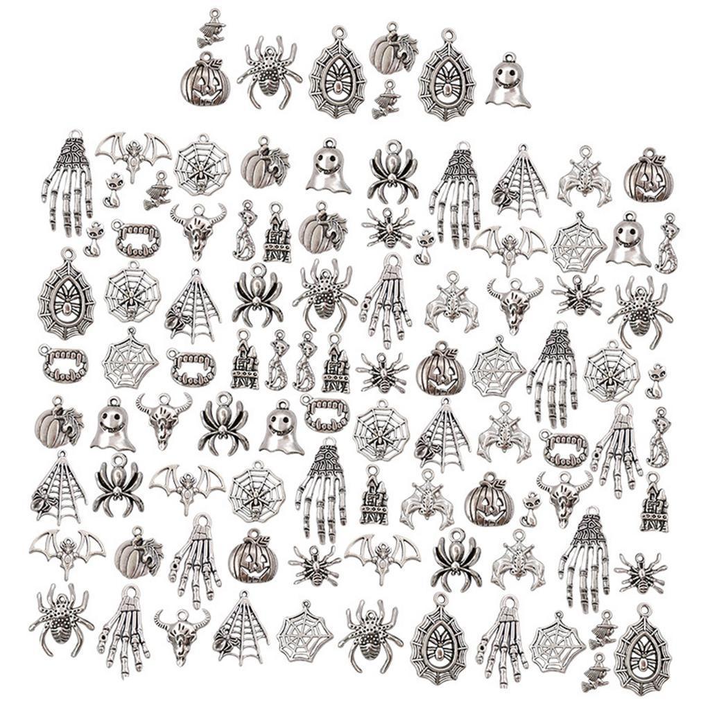 100 Antique  Halloween Charms Assorted Pendants Lot Bulk Jewelry Findings