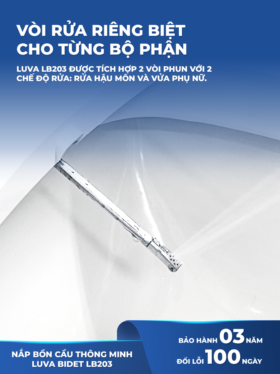 Nắp bồn cầu thông minh LUVA BIDET - LB203 tự rửa vòi phun, không dùng điện, xuất Hàn Quốc, BH 3 năm, đổi lỗi 100 ngày. Tặng lọc nước đa năng LUVA GK1