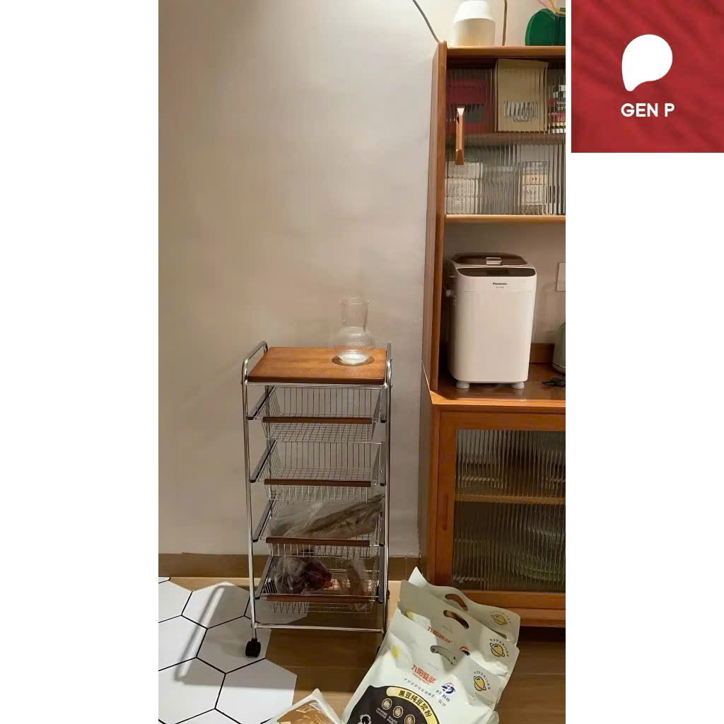 Xe Đẩy Kệ Để Đồ Đa Năng Nhiều Ngăn Tầng Có Ván Gỗ Retro Vintage – Khung Kim Loại Chắc Chắn, Kệ Trang Trí Nhà Bếp Phòng Khách - HÀNG CHÍNH HÃNG MINIIN