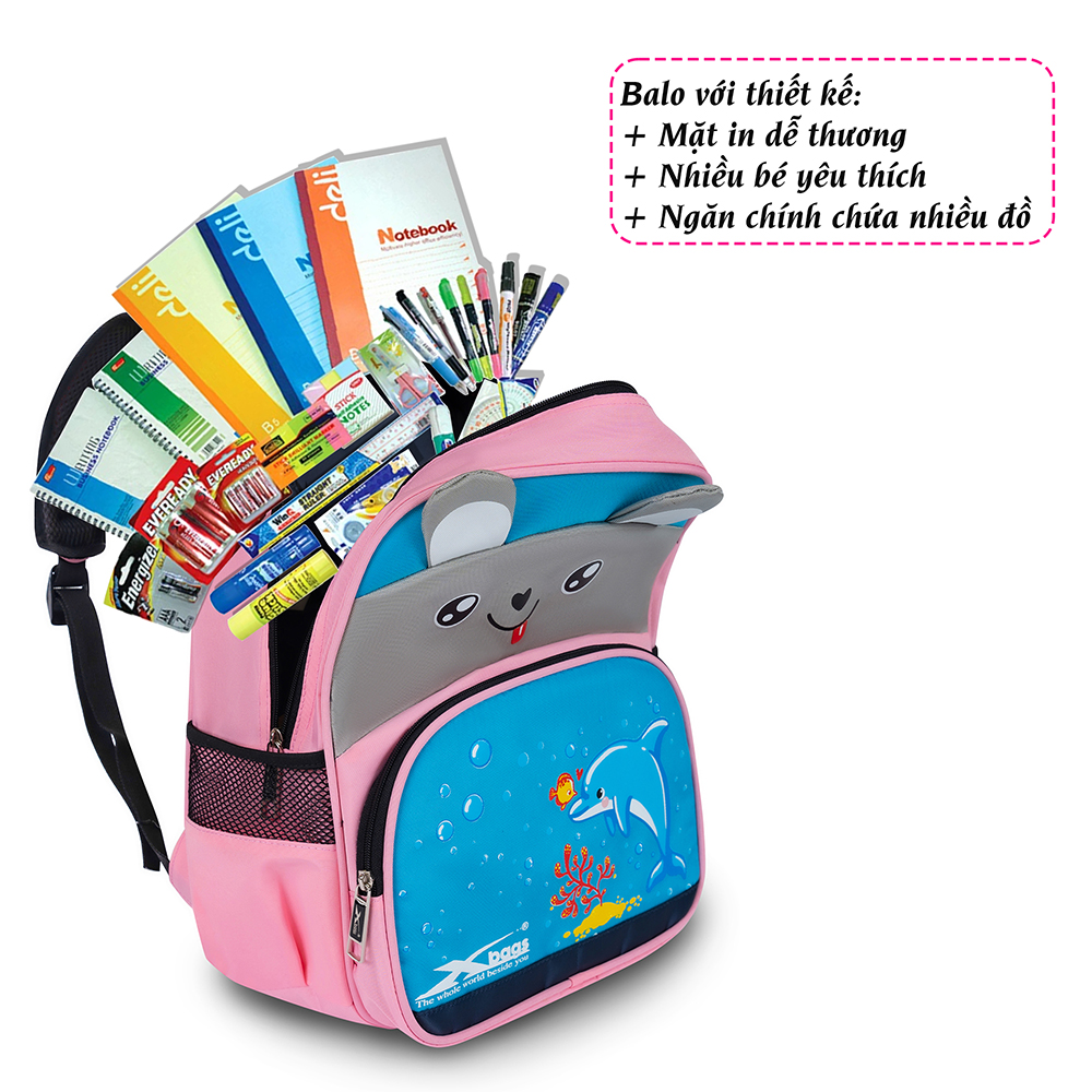 Ba lô dành cho bé gái mầm non đến lớp 3 Xbags Dolphin Xb 3021