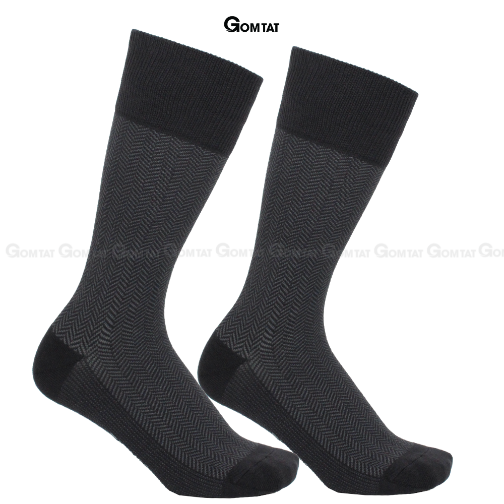 Hộp 4 đôi tất đi giày tây nam cổ cao 25cm họa tiết sọc xương cá, vớ nam công sở chất liệu cotton cao cấp - GOM-MIX14-CB4