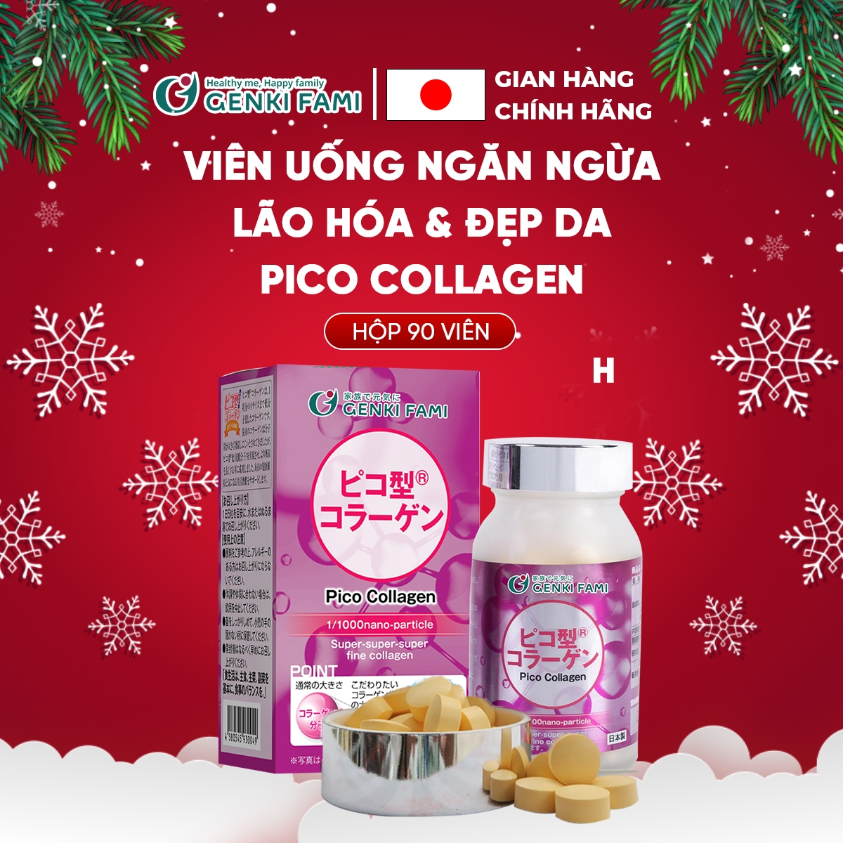 Collagen Viên Nhật Bản Hỗ Trợ Ngăn Ngừa Lão Hóa Đẹp Da Hộp 90 Viên