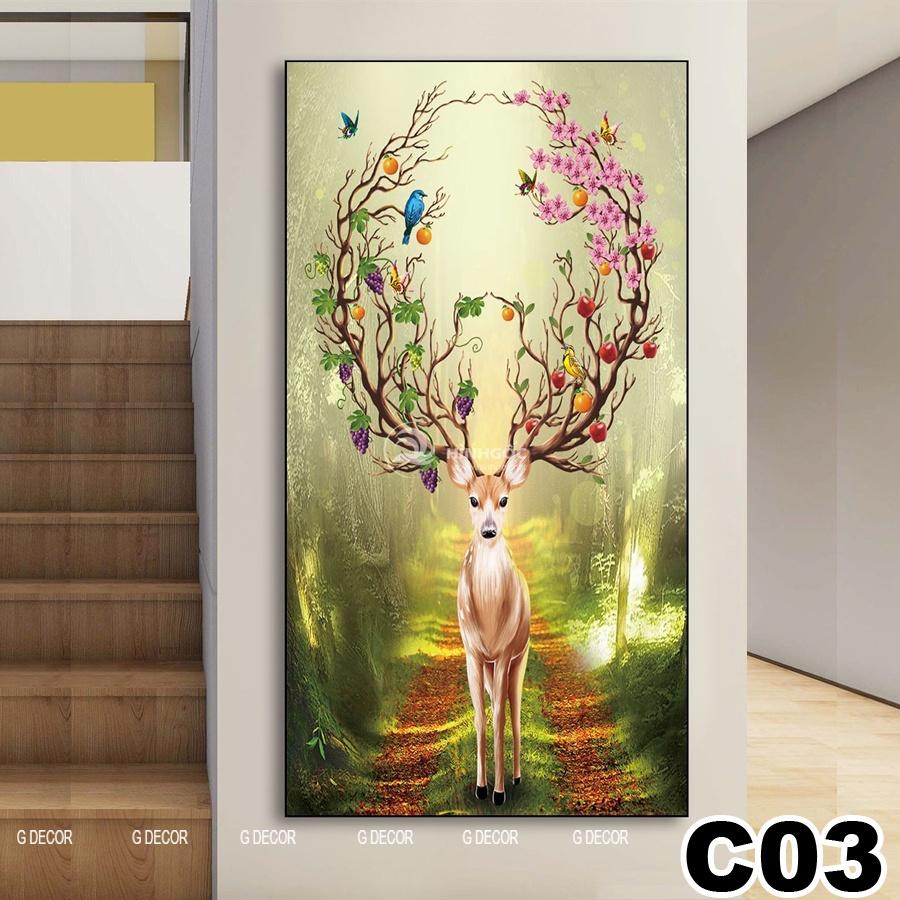 Tranh treo tường canvas 1 bức phong cách hiện đại Bắc Âu 07, tranh hươu tài lộc trang trí phòng khách, phòng ngủ, spa