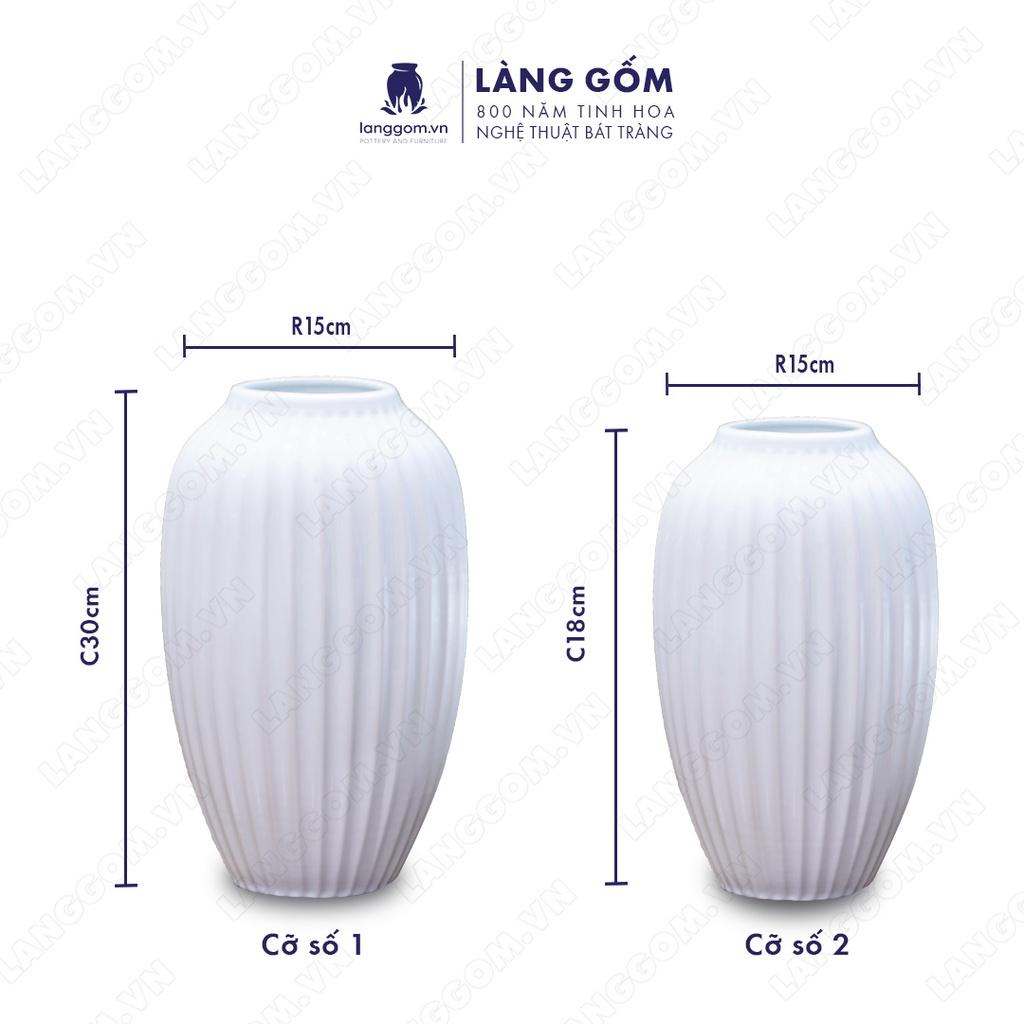 Bình hoa, lọ hoa Gốm sứ Bát Tràng cao cấp Men trắng vò dưa dùng làm quà tặng, trang trí - Làng Gốm Bát Tràng