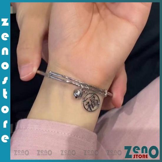 Lắc tay nữ ZenO chữ Phúc (full box), vòng tay mạ bạc có chuông LT12