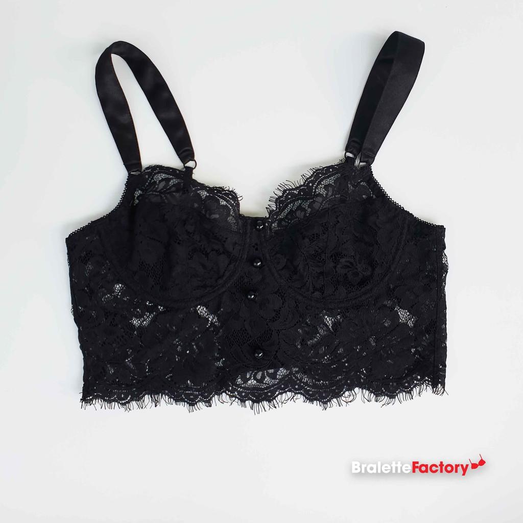 Bra croptop thiết kế ren đen sexy, có gọng, mút lót N03