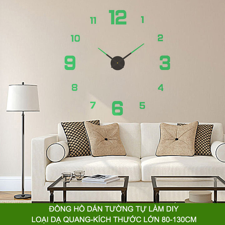 Đồng hồ treo tường tự làm DIY, kim và số có dạ quang, loại nhỏ đường kính 80-130cm