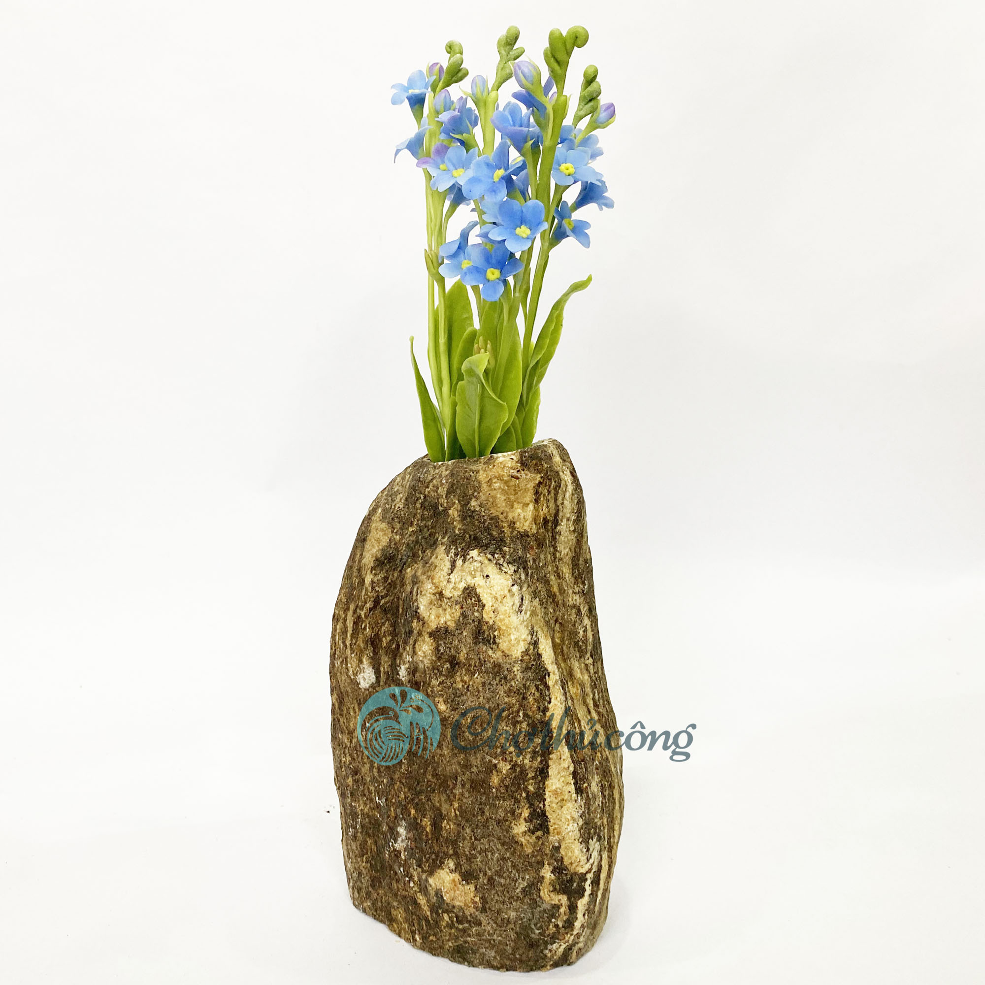 Lọ hoa đá tự nhiên dùng làm bình hoa decor, bình cắm hoa - Chậu đá cuội trang trí tiểu cảnh, bình hoa đẹp trồng bonsai