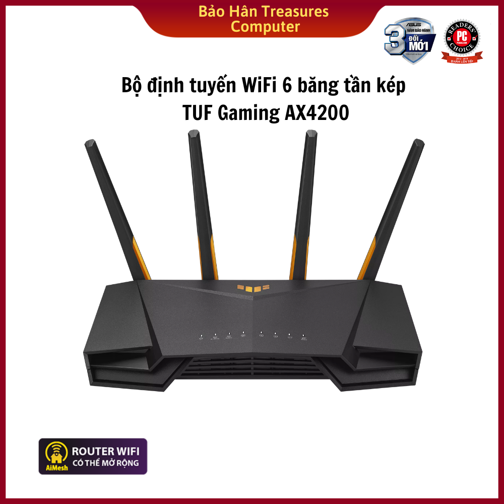 Bộ định tuyến chơi game WiFi 6 băng tần kép TUF Gaming AX4200 (router WiFi có thể mở rộng) - Hàng Chính Hãng