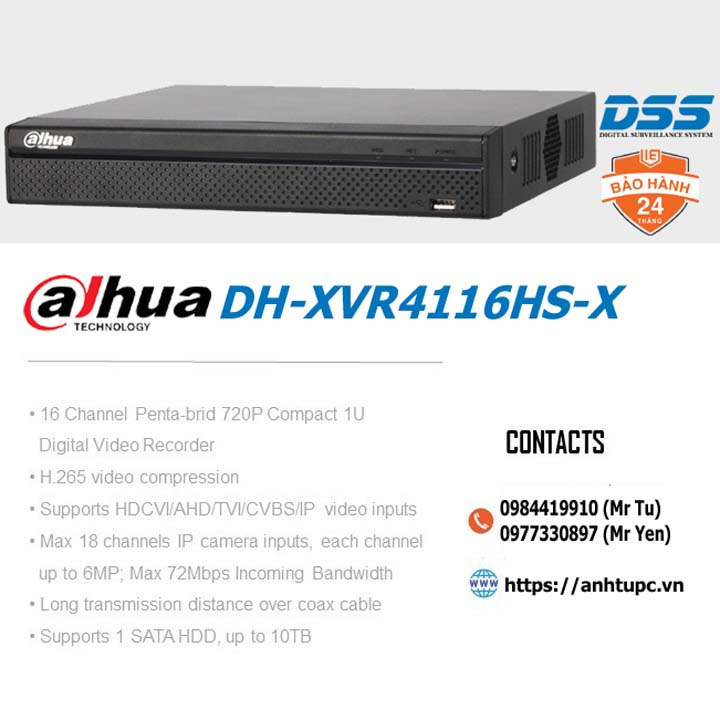Đầu ghi hình camera 16 kênh DH-XVR4116HS-X chuẩn HDCVI 1080N hàng chính hãng DSS Việt Nam