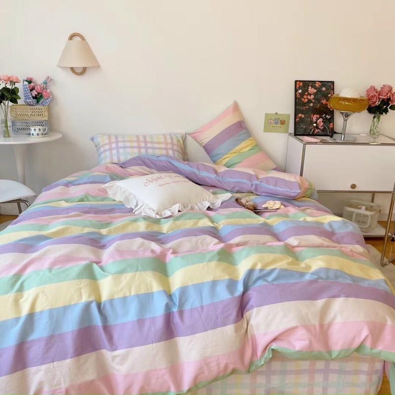 Set Chăn Ga Gối Cotton Living 100% cotton Hàng Nhập Khẩu Cao Cấp 4 Món Cầu Vồng