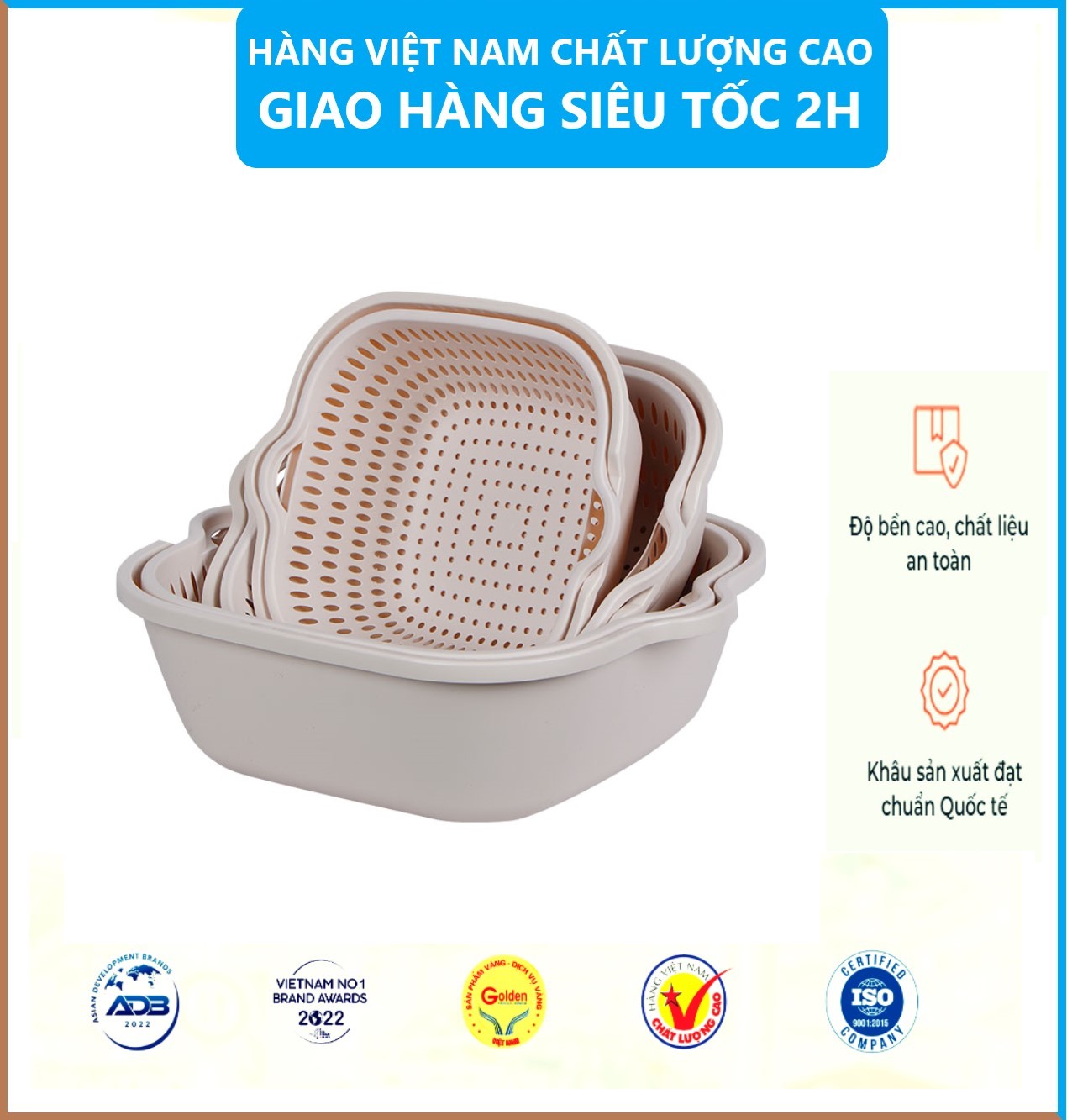 Sét Thau Rỗ Nhựa Đựng Rau Củ Quả 6 Món 3 Kích Thước Đa Năng Việt Nhật - Hàng Việt Nam