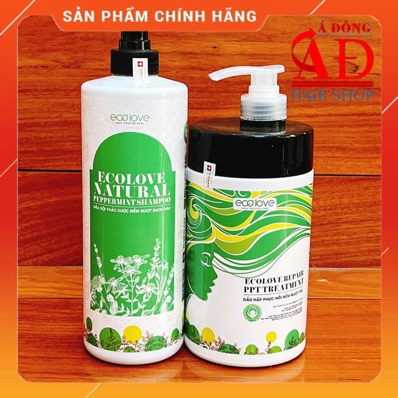 BỘ DẦU GỘI HẤP Ủ TÓC HÀN QUỐC ECOLOVE NATURAL PHỤC HỒI SIÊU MƯỢT 1000ML