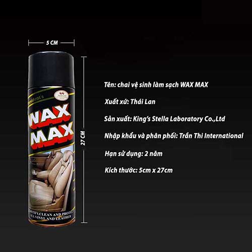 Bình Xịt Đánh Bóng Và Làm Sạch Wax Max, Làm Sạch Nội Thất Ô tô, Chai Vệ Sinh Đồ Da