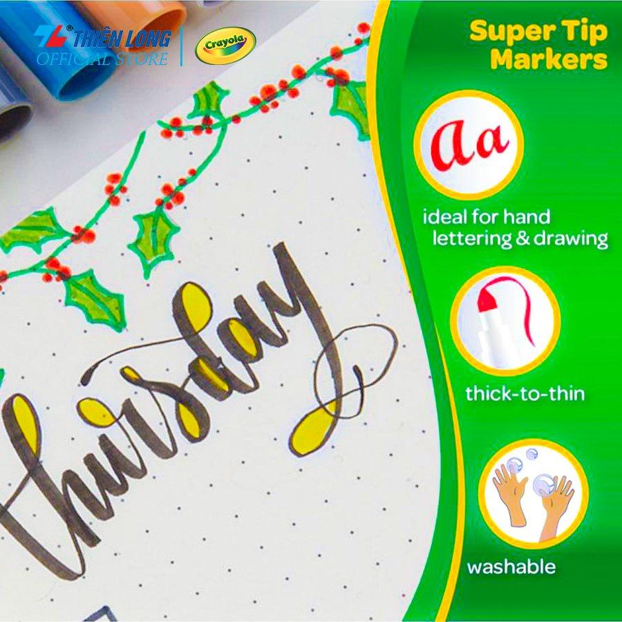 Bộ 20 màu bút lông nét mảnh - nét đậm có thể rửa được Crayola Supertips Washable Marker