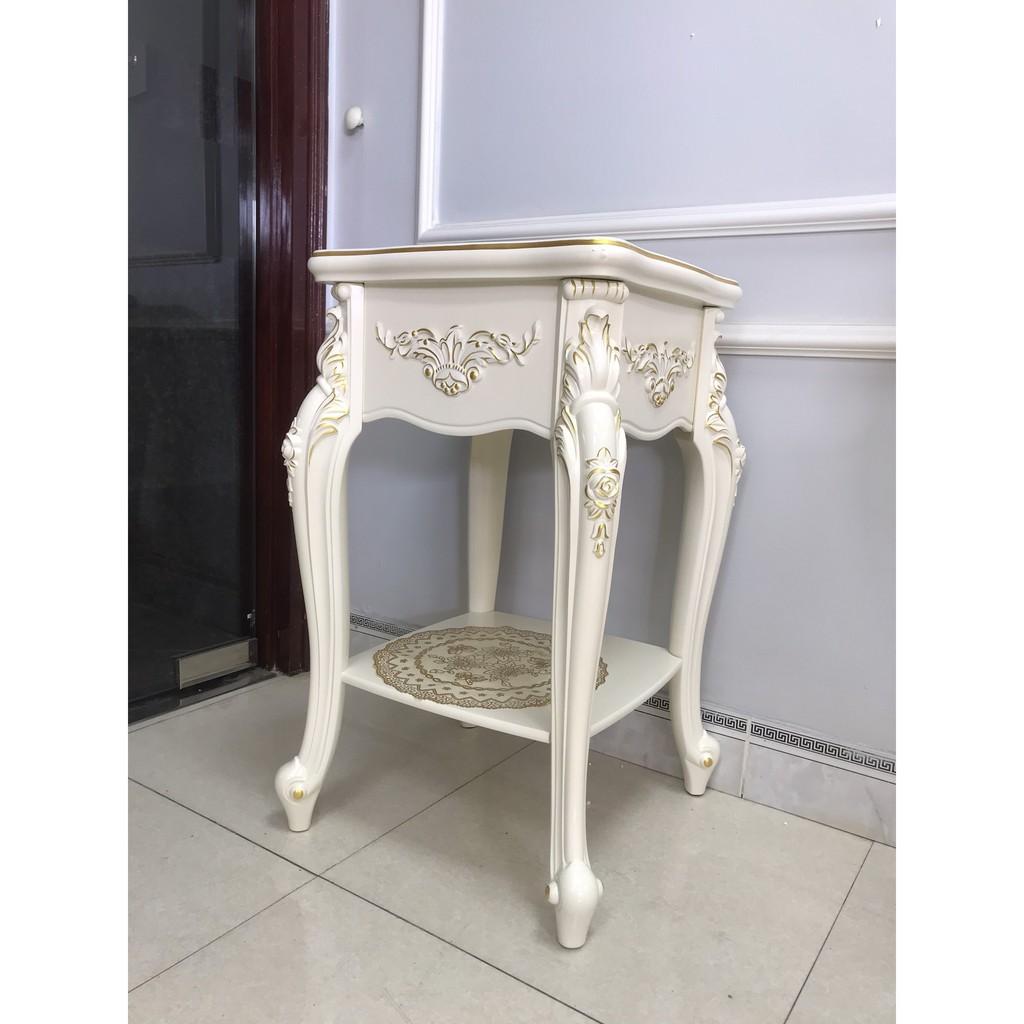 Kệ hoa trang trí 2 tầng gam màu trắng thanh lịch mang phong cách tân cổ điển KTT-1505B-89cm.