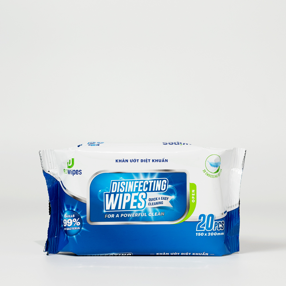 Khăn giấy ướt diệt khuẩn Disinfecting Wipes gói 20 tờ diệt 99,9% vi khuẩn hương chanh dịu nhẹ không kích ứng da