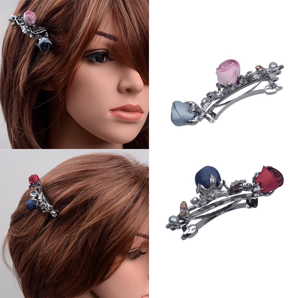 Vintage Crystal Rose Flower Spring Barrette Hair Clip Clamp for Women Girls