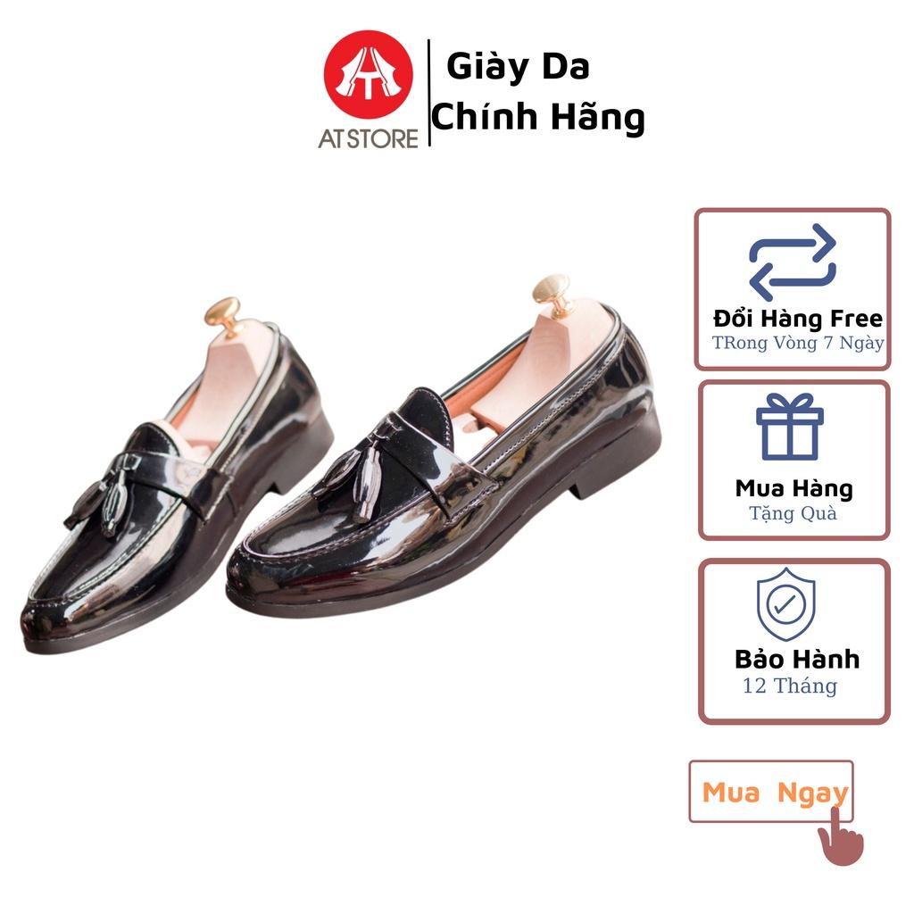 Giầy lười nam da bóng có chuông, đế cao 3 cm khâu chắc chắn - Mã SC01