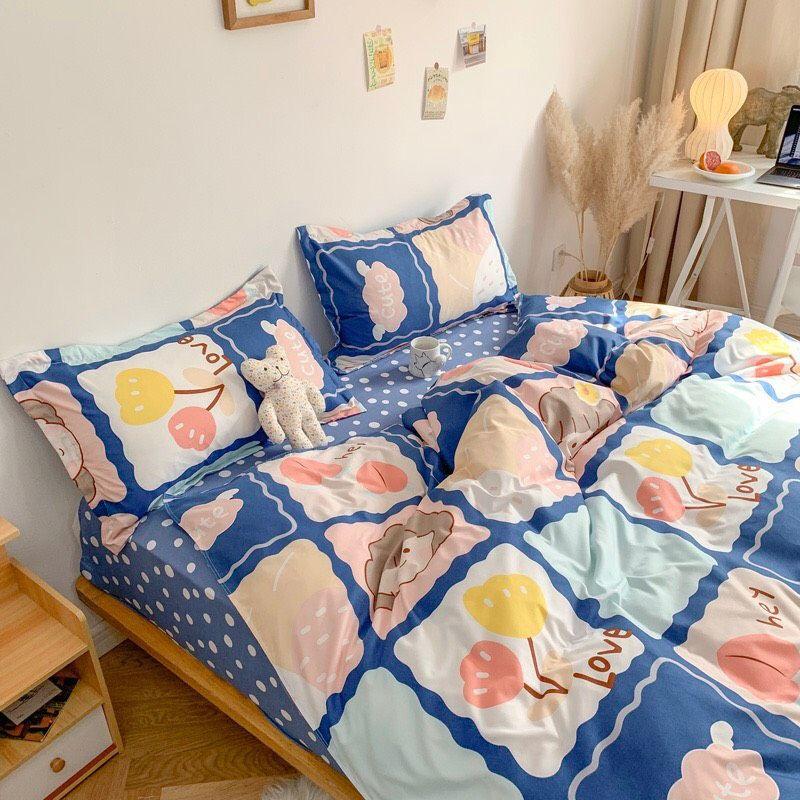 Bộ chăn ga gối bé tóc nâu Cotton Poly cao cấp GenZ Bedding, chăn ga Hàn Quốc, miễn phí bo chun ga giường theo yêu cầu