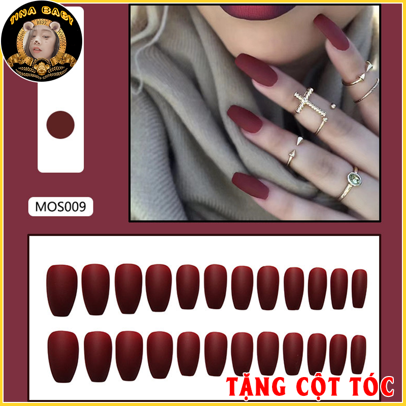 Móng Giả Nail Thời Trang Móng Tay Giả Cao Cấp 24 Móng Họa Tiết Sang Chảnh Màu Đỏ Loại Dài Có Keo Dán Sẵn Dễ Sử Dụng Tặng Cột Tóc N66-N67