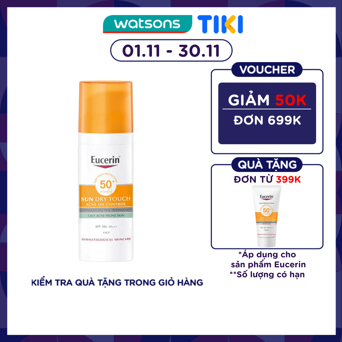 Kem Chống Nắng Eucerin Cho Da Nhờn Mụn Sun Dry Touch SPF50+ PA+++ 50ml