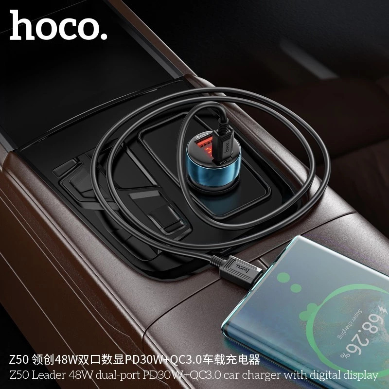 Tẩu sạc 30W (Type C + USB) Hoco Z50 sạc nhanh cho điện thoại Samsung/ iP/ Xiaomi _ Hàng chính hãng