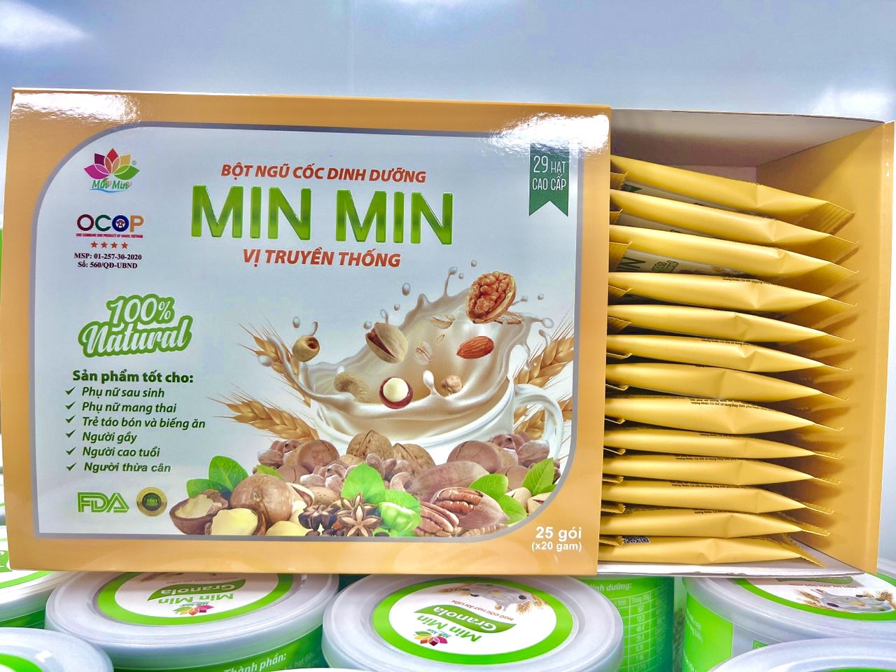 1kg_NGŨ CỐC LỢI SỮA CAO CẤP MIN MIN 29 Hạt _ Ngũ Cốc Dinh Dưỡng Mẹ Bầu DẠNG HỘP ĐÓNG GÓI 1 hộp 25 gói  (2 Hộp)