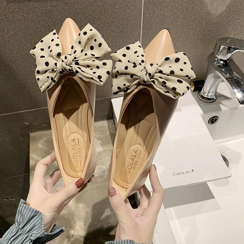 Giày Búp Bê Da Đính Nơ Xinh Xắn Cho Nữ