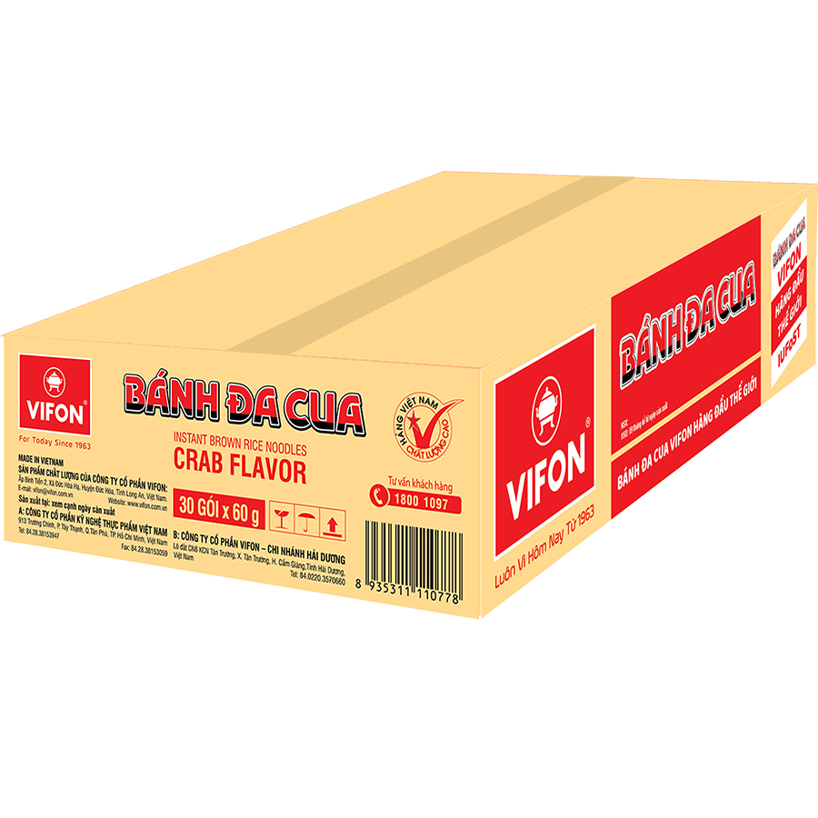 Thùng 30 Bánh Đa Cua VIFON (60g / Gói)