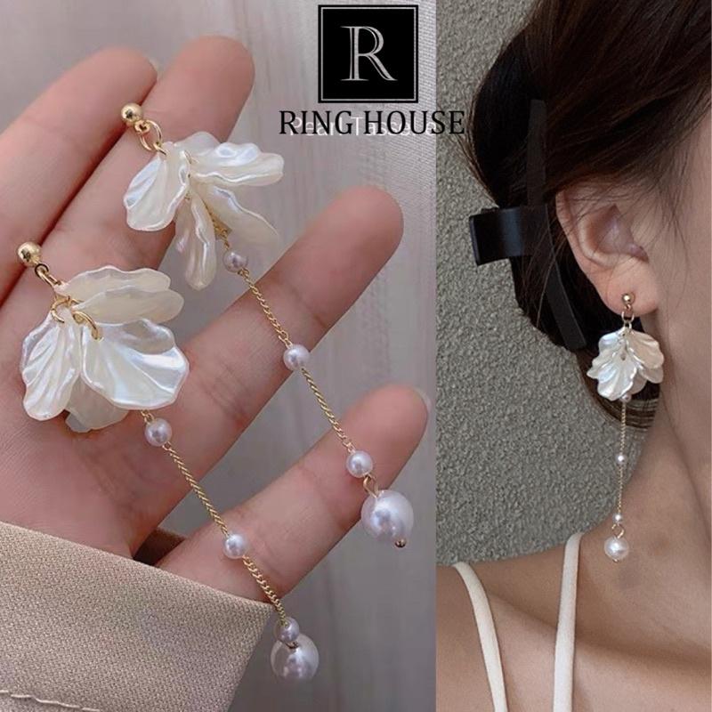 Bông tai khuyên tai nữ hoa trắng cô dâu đẹp Ring House