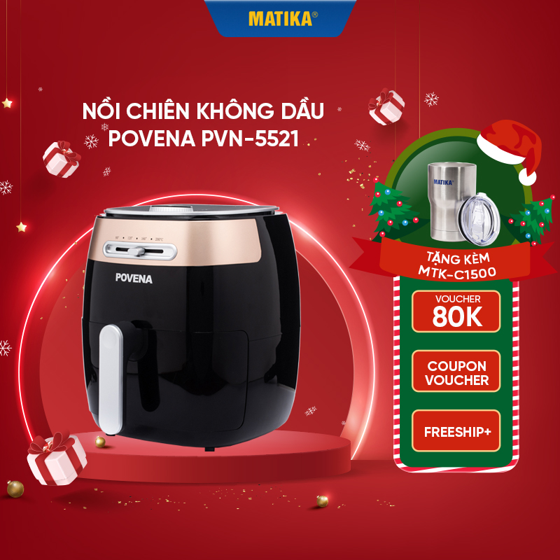 Nồi chiên không dầu POVENA nồi chiên chân không 5.5l-1500W chiên nướng hoàn hảo hạn chế 80% dầu mỡ PVN-5521 - Hàng chính hãng