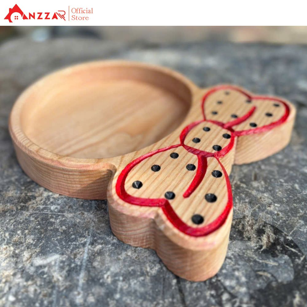 Khay gỗ hình chiếc nơ Anzzar-02 – Gỗ Tần Bì, Óc Chó nguyên khối, khay đựng bánh kẹo, mứt Tết, decor sang trọng