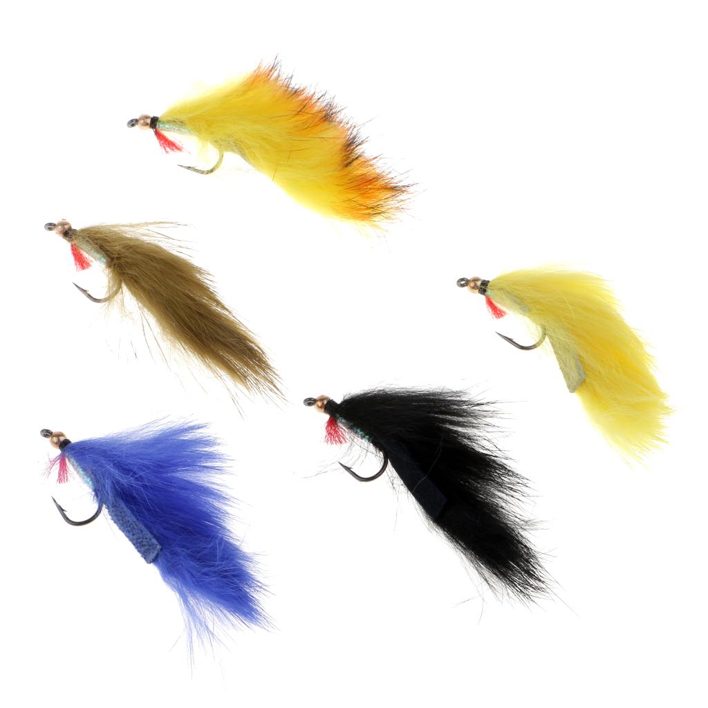 5pcs Bead Head Zonker Trout Flies Sinking Fly Fishing Streamers Flies