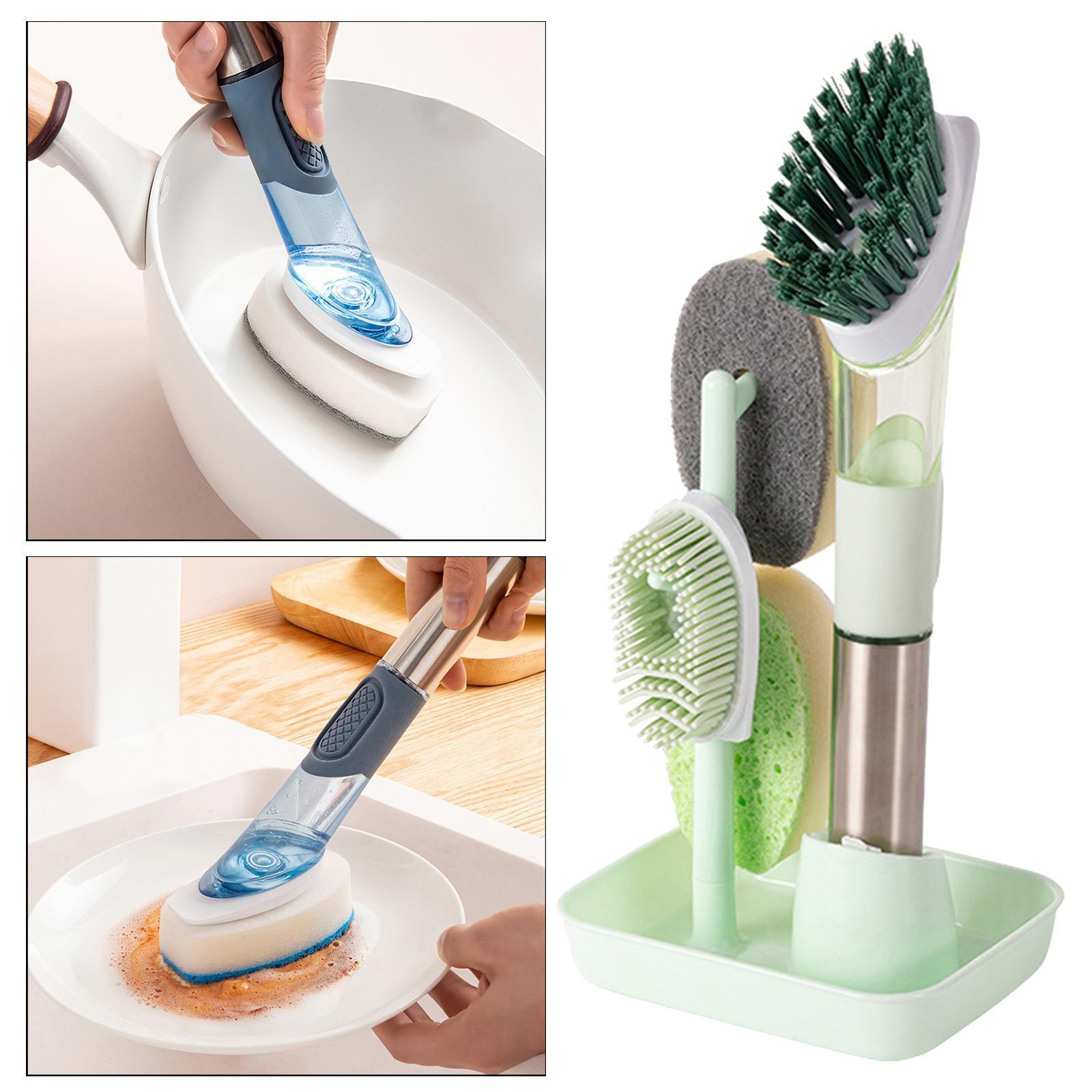 Kitchen Cleaning Brush Set Washing Scrubbing Cleaner Drying Holder Green