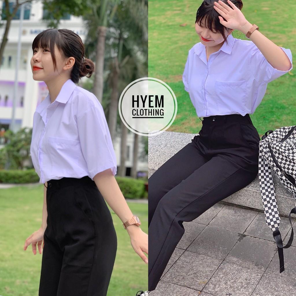 Áo Sơ Mi Trắng Form Rộng Có Túi Đi Học, Đi Làm, Công Sở