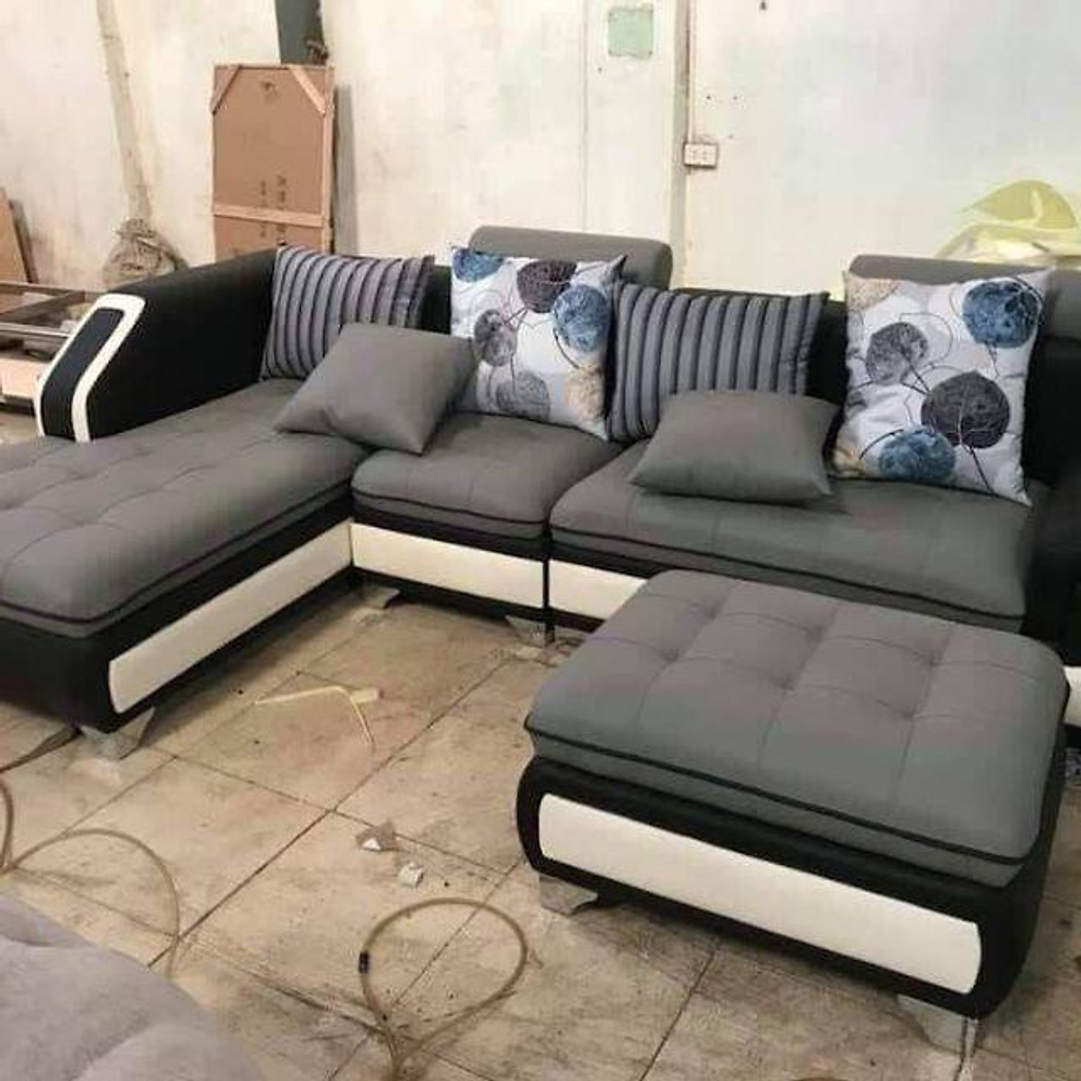 Hình ảnh Sofa góc linh hoạt Tundo 2m4 x 1m6 da phối vải