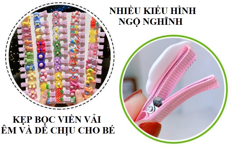 Set 10 Kẹp Tóc Cho Bé, Kẹp Tóc Bọc Vải Mềm Êm, Nhiều Hình Giao Ngẫu Nhiên