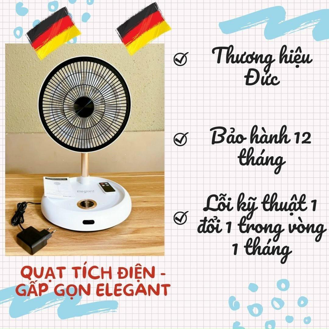 Quạt Tích Điện Gấp Gọn Thông Minh ELEGANT, Quạt Sạc Điện Pin Trâu Lên Tới 8h Sử Dụng, 3 Mức Gió, Không Gây Ồn, Nhập Đức