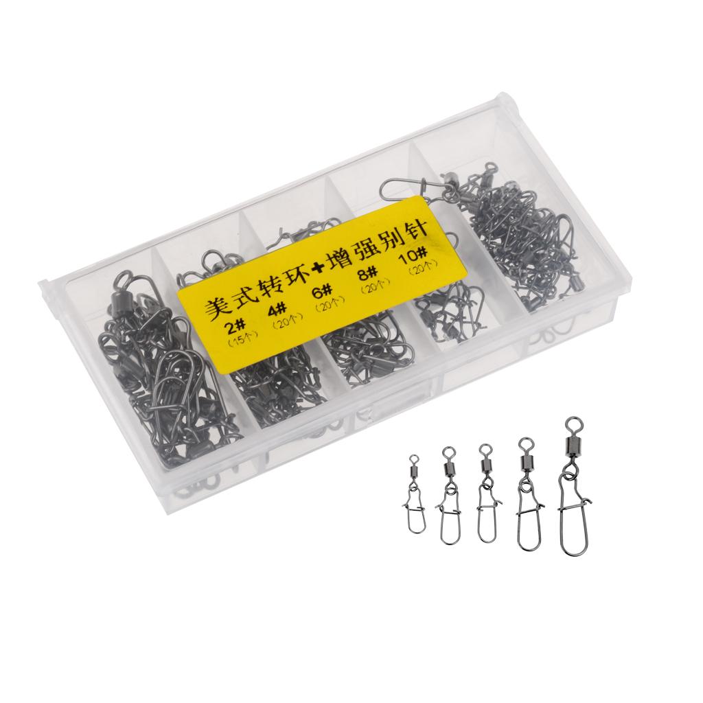 95Pcs/Box Fishing Swivels with Snaps Rolling Swivel Connector Hooked Snaps