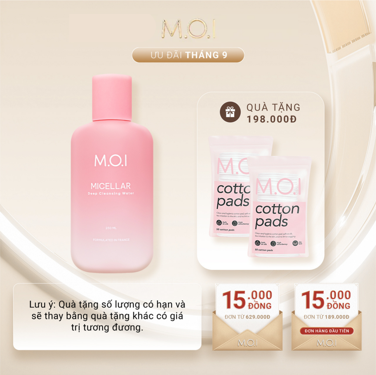 Nước tẩy trang M.O.I Micellar Deep Cleansing Water sạch sâu dịu nhẹ  250ml