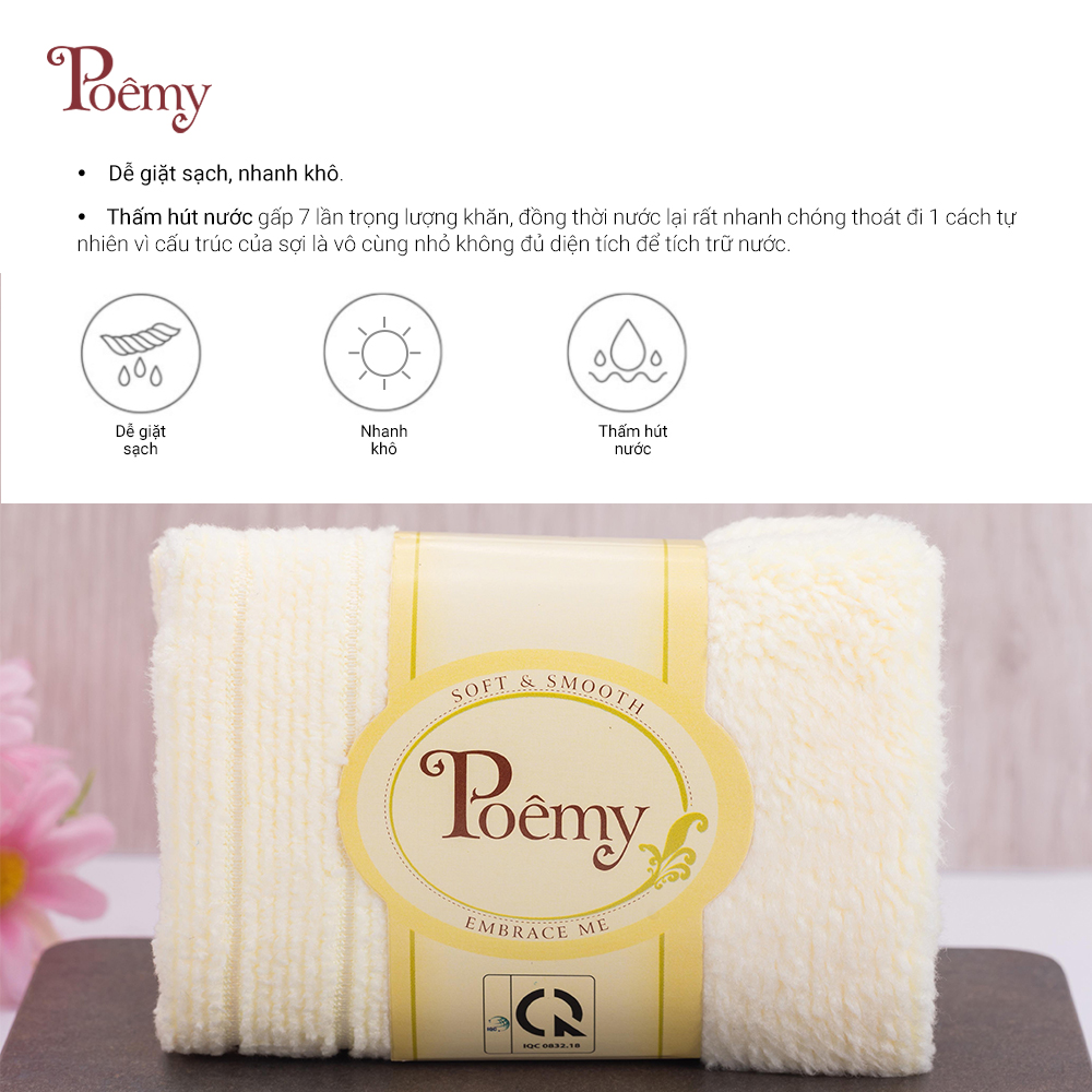 Khăn mặt cho bé sơ sinh, mới lớn POÊMY sọc gân, kích thước 20x21cm, sợi vải siêu vi mảnh, mềm mịn, dịu nhẹ, không kích ứng da