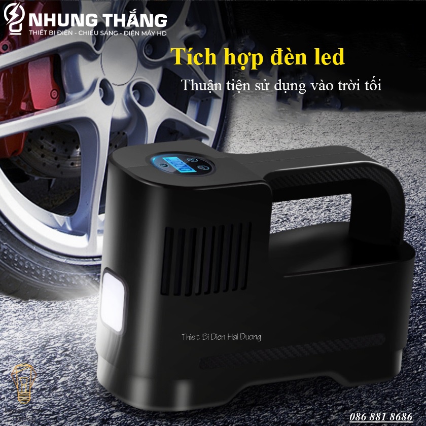 Bơm Lốp Ôtô,Xe Hơi Điện Tử Đa Năng ST-217C - Chế Độ Tự Ngắt - Tích Hợp Đèn Led - Pin Sạc Tích Điện - Có Video