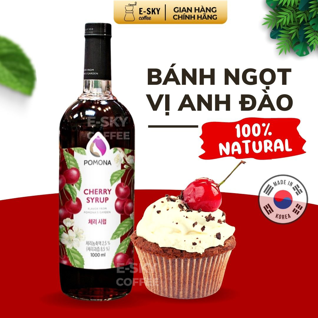 Siro Anh Đào Pomona Cherry Syrup Nguyên Liệu Pha Chế Hàn Quốc Chai Thủy Tinh 1 Lít