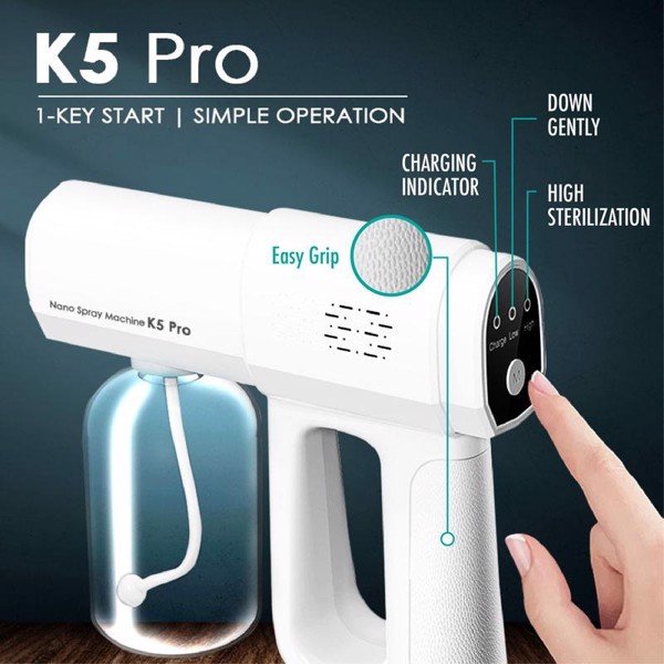 Máy Phun Xịt Khử khuẩn Sát Trùng Nano Cầm Tay K5 Pro Hàng Chuẩn In Laser 8 Mắt UV, phun xa 1.5m Loại Mới
