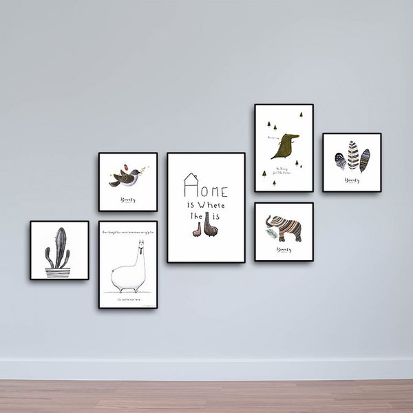 Bộ 7 Tranh Gỗ MDF Treo Quán Cà Phê Phong Cách Scandinavian Tối Giản W1075