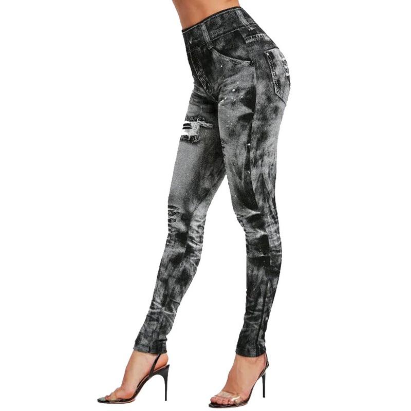 Quần jean giả của phụ nữ quần yoga quần dài có thể kéo dài quần legging denim quần jean hông quần thể thao quần bút chì Color: 08 A Size: S